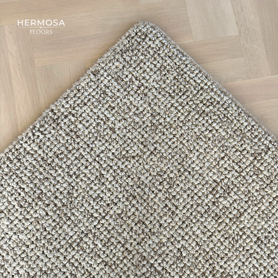 Japandi wol-look vloerkleed rond licht taupe